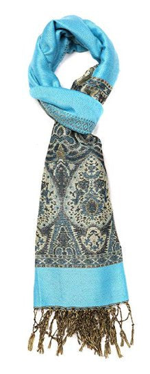 LissKiss Steel Blue Large Paisley On Grey Pashmina Feel - Scarf at