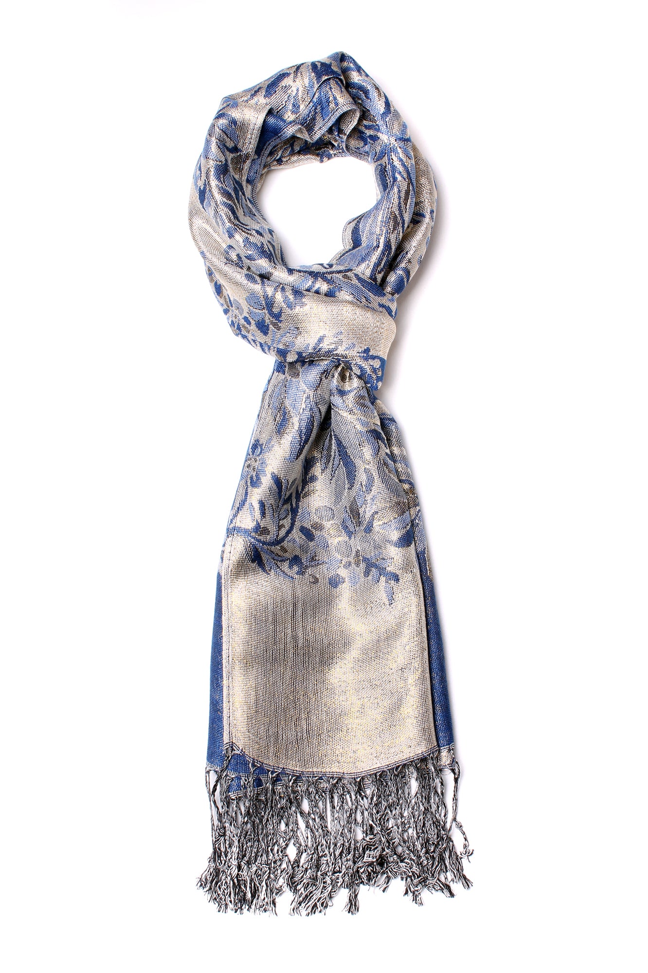 LissKiss Steel Blue Large Paisley On Grey Pashmina Feel - Scarf at