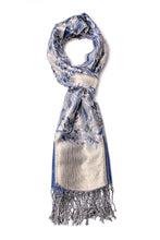 Load image into Gallery viewer, Alice Blake&#39;s Premium Blue Metallic Paisley Pashmina