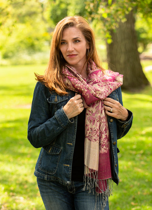 Alice Blake's Premium Magenta Metallic Paisley Pashmina